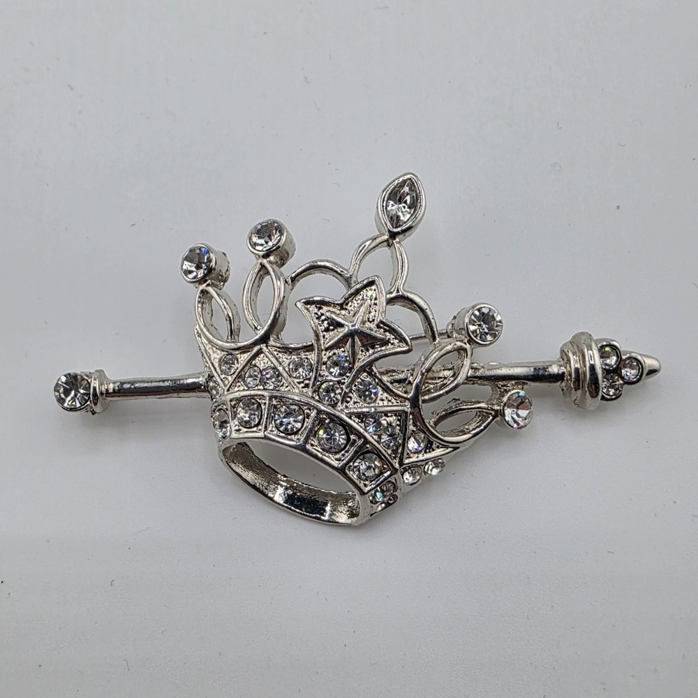 Crown Scepter Pin Brooch Star Rhinestone Crystal Beauty Pageant